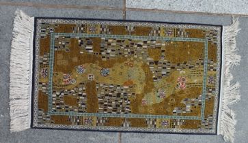 A small silk Hereke table runner with design in the secessionist manor Gustarve Klint