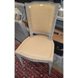 Probable French oak framed single chair with cheesecloth upholstery