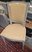 Probable French oak framed single chair with cheesecloth upholstery
