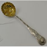 Possibly John McKell, a Scottish William IV silver sifting ladle, with embossed gilded bowl, and sca