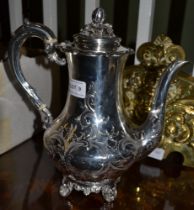 Antique silver coffee pot - London 1854 maker WH 757gms with Ivory spacers