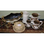 A Carltonware two handled bowl, a Royal Worcester Mask jug, a graduated set of three jugs & a Ridgew