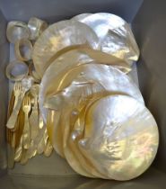 Mother of Pearl caviar service - platters cutlery and napkin rings