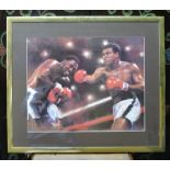 An image of Muhammad Ali in the ring, 40cm x 50cm, framed