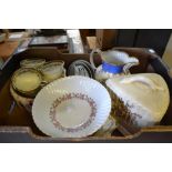 A box of porcelain to include a Sevres cheese dish