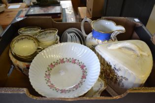 A box of porcelain to include a Sevres cheese dish