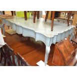 Distressed blue finished coffee table with two drawers