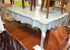 Distressed blue finished coffee table with two drawers