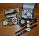 A selection of wrist and pocket watches, some chains etc