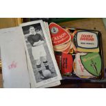 Approx 90 collectable beer mats and vintage footballer photographs