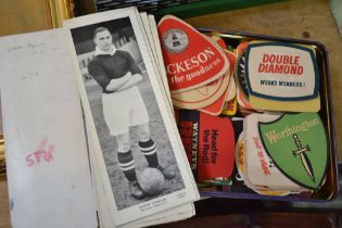 Approx 90 collectable beer mats and vintage footballer photographs