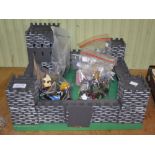 Hand made play fort with figures including 'Britains' knights