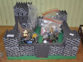 Hand made play fort with figures including 'Britains' knights