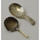 Samuel Pemberton, a George III silver caddy spoon, with Greek key decoration, Birmingham 1805, toget