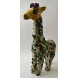 A unique Studio Art Giraffe, decorated with sea glass gathered from the beach at Charmouth Dorset, 5