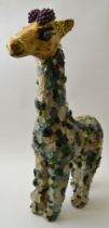 A unique Studio Art Giraffe, decorated with sea glass gathered from the beach at Charmouth Dorset, 5