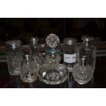 Collection of silver topped glass vessels (8)