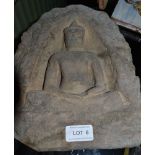 Angkor Wat carved sandstone Buddah seated in an alcove 28cm high