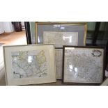 Four glazed and framed Antique county maps