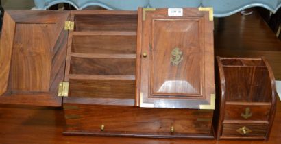 Brass bound wooden stationary box with anchor and a matching desk tidy