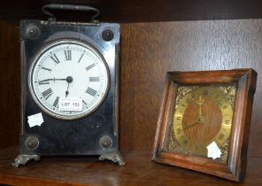 A French black mantel clock, together with another clock