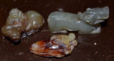 Three Oriental carved hardstone animals