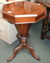 A Victorian walnut octagonal topped work table of typical form & construction, 72cm high x 45cm dia