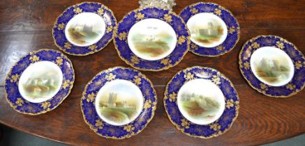 A "Foley" china part desert service hand painted scenes by "F.Micklewright" includes Fountams Abbey,