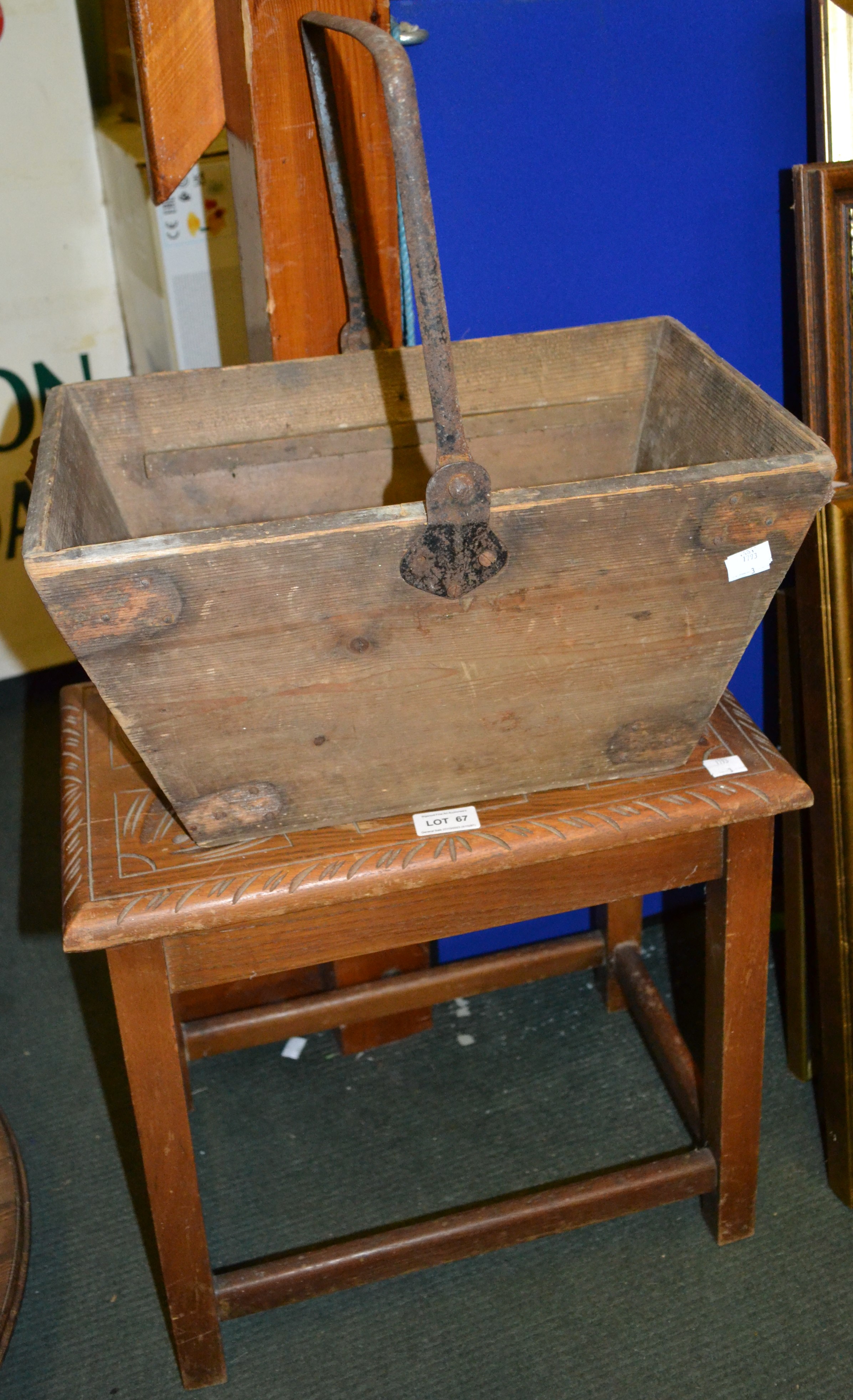 Wooden stool and a wooden 'bucket'