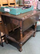 An oak two tier dinner wagon with cutlery drawer (now static)