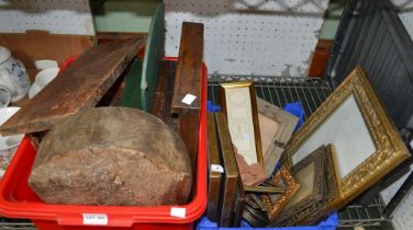 Various wooden domestic items and a selection of frames