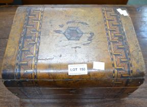 A 19th century inlaid writing slope for restoration, containing a selection of pocket watches, wrist