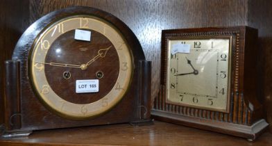 A Smiths wooden cased mantel clock, together with another 8-day mantel clock