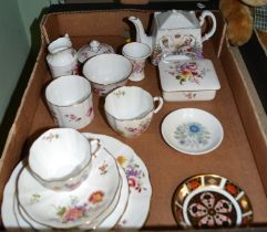 A box of china teawares - mainly Royal Crown Derby