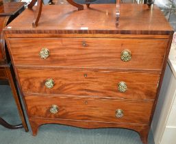 A 19th century mahogany three drawer chest on plain outswept legs, 92cm x 91cm