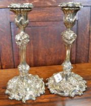 Pair fancy metal candlesticks Rococo design