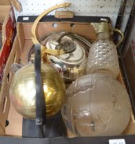 Two globes, a decanter tray etc