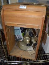 Pine box containing an electric powered microscope