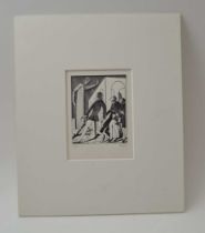 Eric Gill "Scene from Hamlet" wood engraving, signed no. 10 of 12, 9cm x 7.5cm, mounted