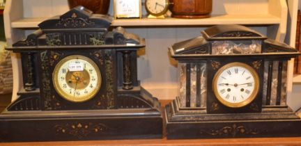 Two large architectural slate cased mantel clocks