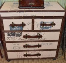 A novelty printed canvas covered five-drawer chest