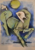 Maqbool Fida Husain 'horse of the sun' a watercolour 74 x 54 cm hand made paper