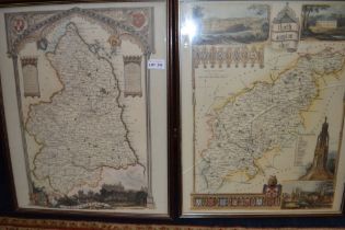Two late 19th century framed hand coloured maps, Northamptonshire & Northumberland