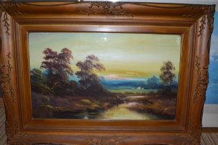 Early 20th century framed & signed landscape oil painting