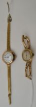 Two 9ct gold ladies wristwatches, with gold straps, gross weight: 38g