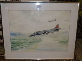 Kenneth Aitkin, Royal Navy Jet, watercolour painting, framed, 34cm x 48cm