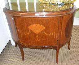 Sheraton style fancy inlaid demi-lune mahogany side cabinet 84 x 100 cm