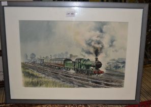 Kenneth Aitkin, original watercolour painting of Steam Train, framed, 29cm x 45cm