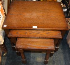 Modern oak finished nest of three tables