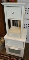 A French grey finished single drawer lap table with white finished single drawer bedside unit